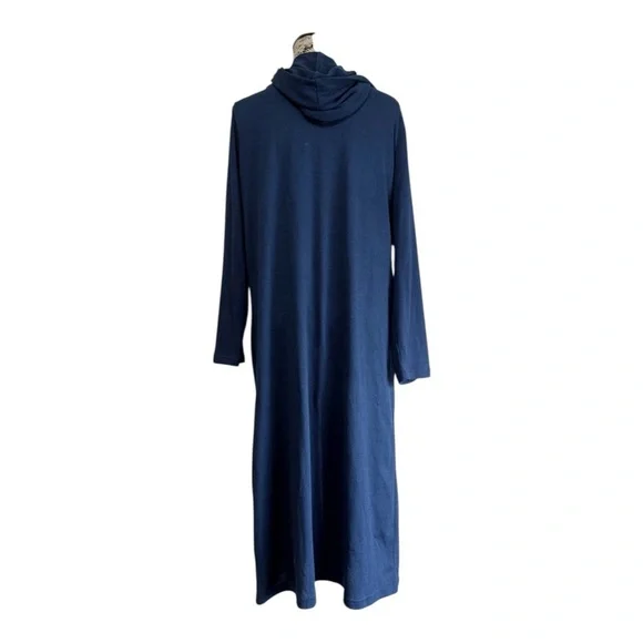 Rouge Collection | Coastal Grandma Minimalist Hooded Navy Duster Coat 1X - Picture 3 of 6